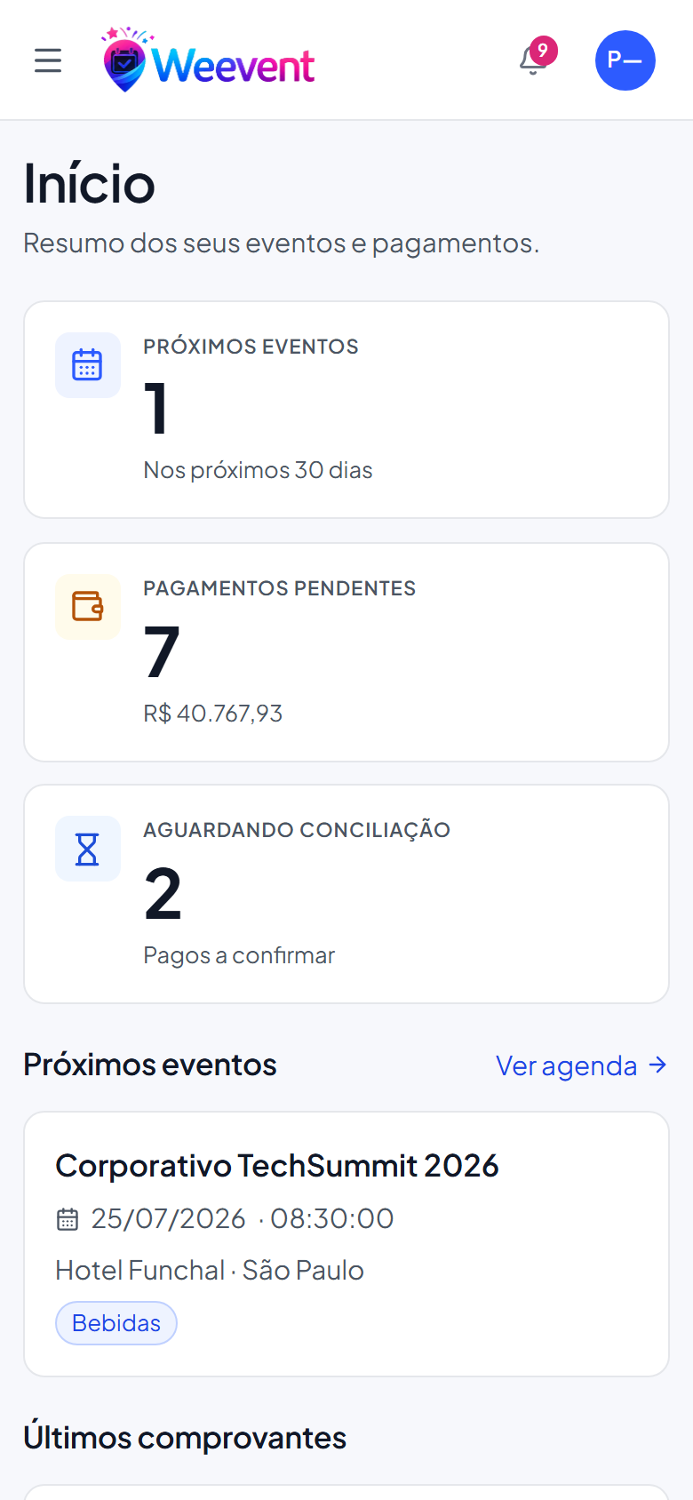 App mobile do fornecedor no Weevent